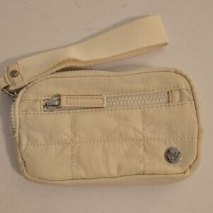 Stylish Quilted Cream Wristlet Card Holder with Wrist Strap